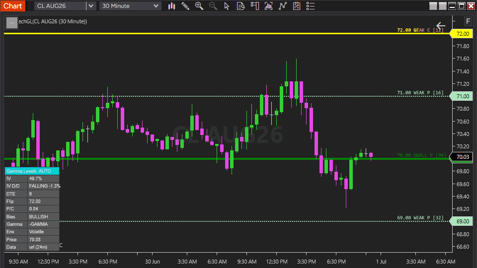 Blahtech GL gamma levels on NinjaTrader chart